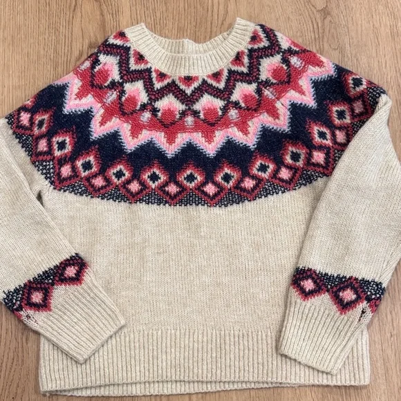 Women's Fair Isle Sweater - Cream and Pink-XS - Picture 1 of 3